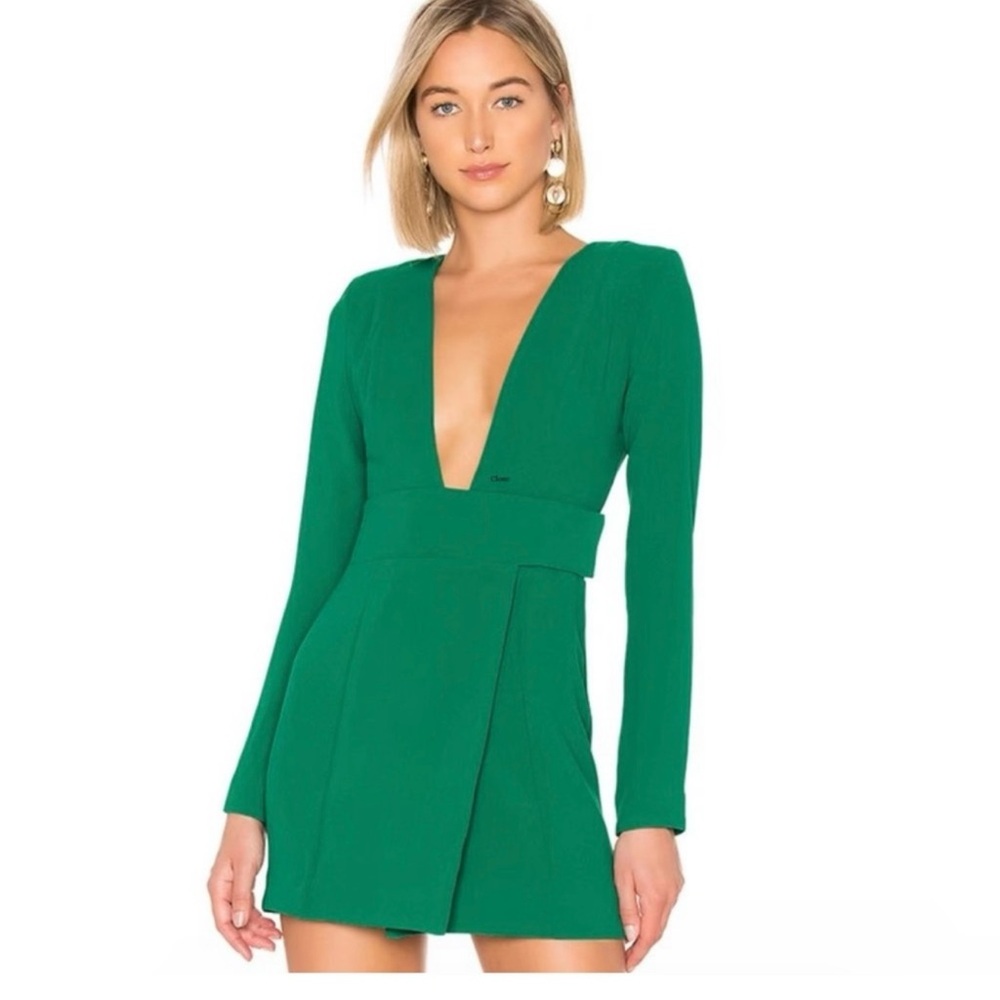 Elegant Green Plunge Mini Dress